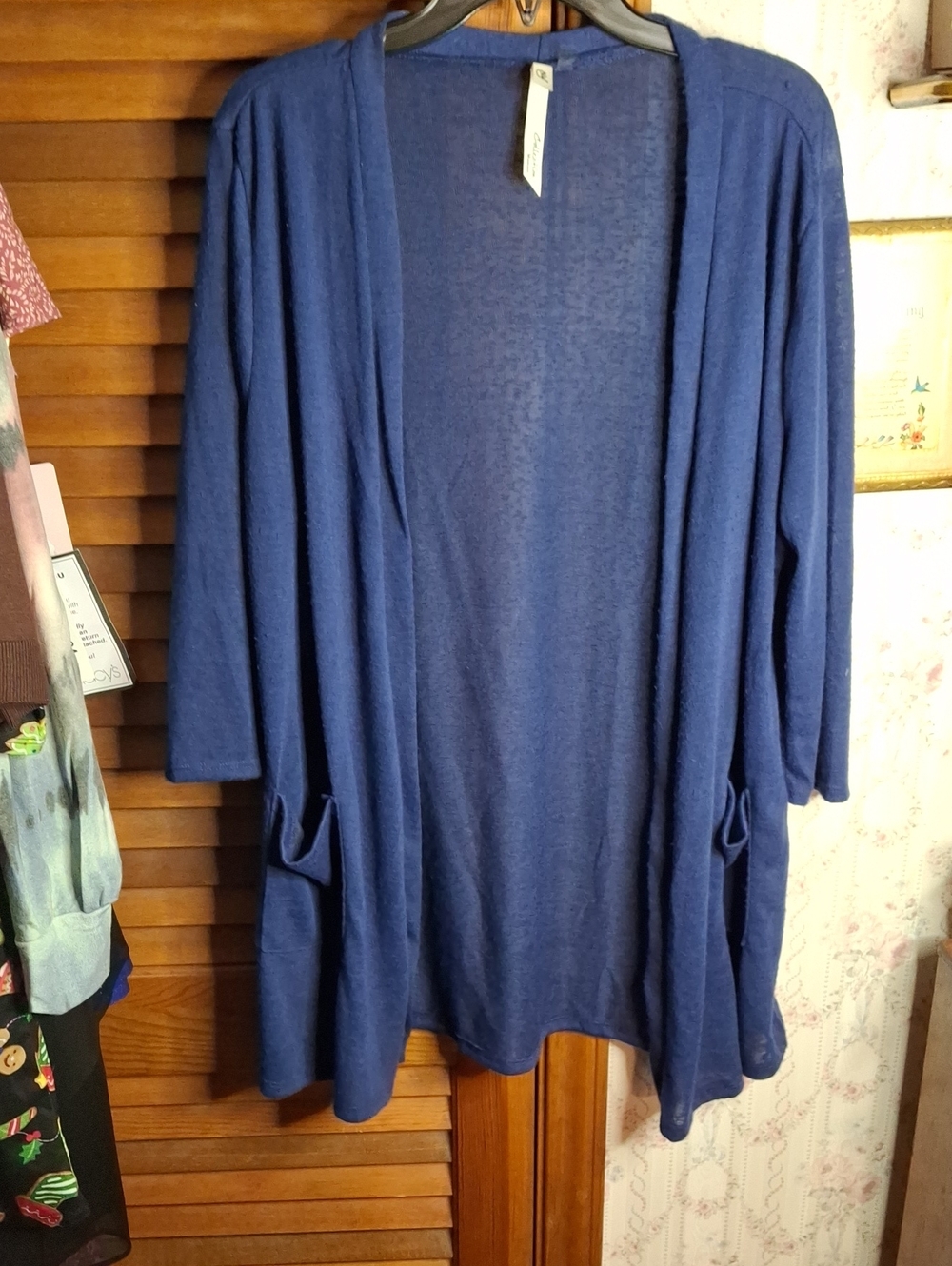 NY Colletions Open-Front Navy Blue Cardigan Lightweight Sweater 3/4 Sleeve 1X